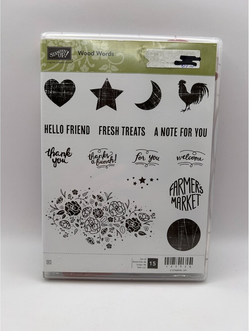 Stampin' Up! Wood Words 143928 Cling Rubber Stamp Set 14/15 Rooster Used